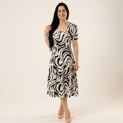 Vestido Midi Estampado 100% Tecido Leve Estilo Elegante - Crystal Modas