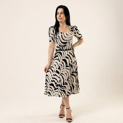 Vestido Midi Estampado 100% Tecido Leve Estilo Elegante - Crystal Modas