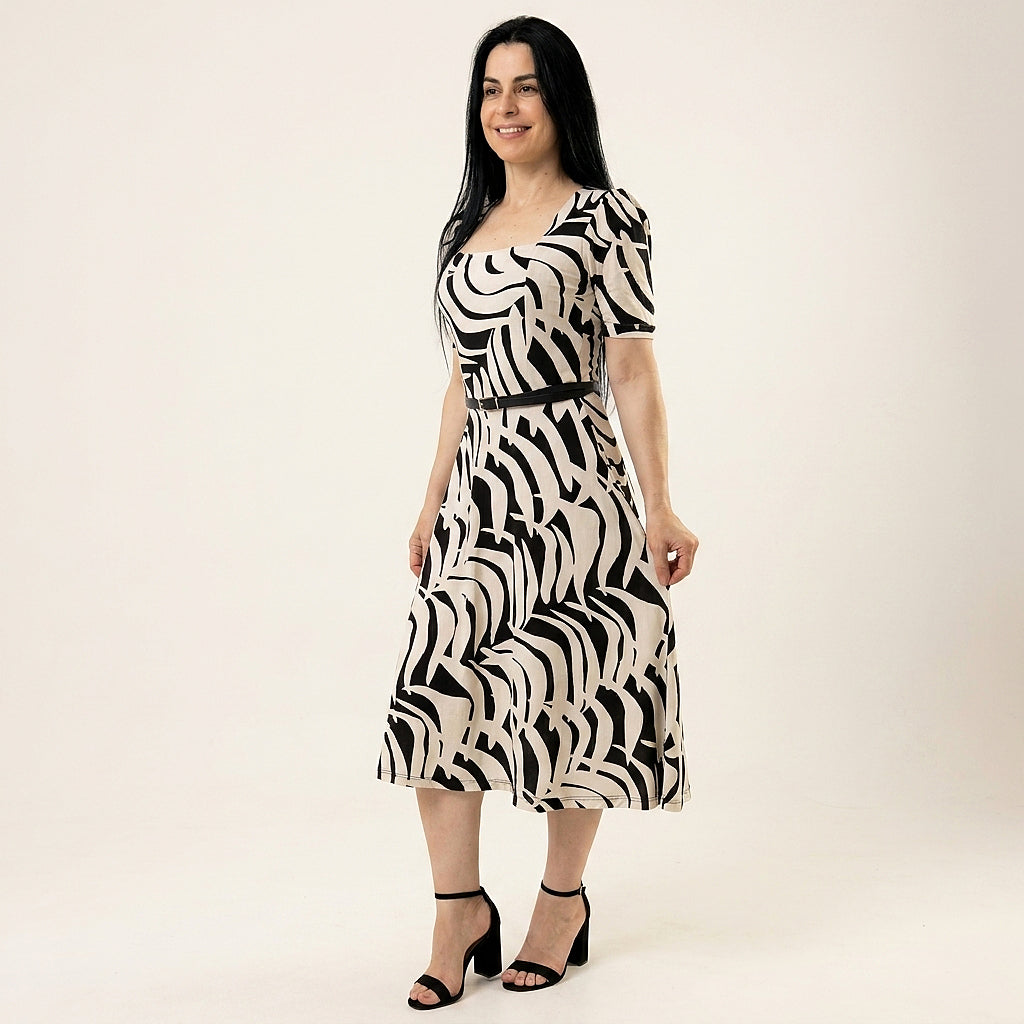 Vestido Midi Estampado 100% Tecido Leve Estilo Elegante - Crystal Modas