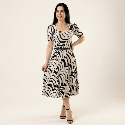 Vestido Midi Estampado 100% Tecido Leve Estilo Elegante - Crystal Modas