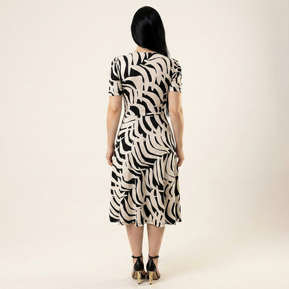 Vestido Midi Estampado 100% Tecido Leve Estilo Elegante - Crystal Modas