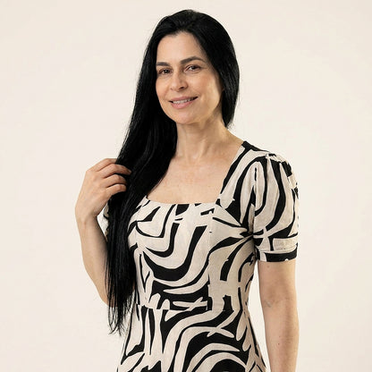 Vestido Midi Estampado 100% Tecido Leve Estilo Elegante - Crystal Modas