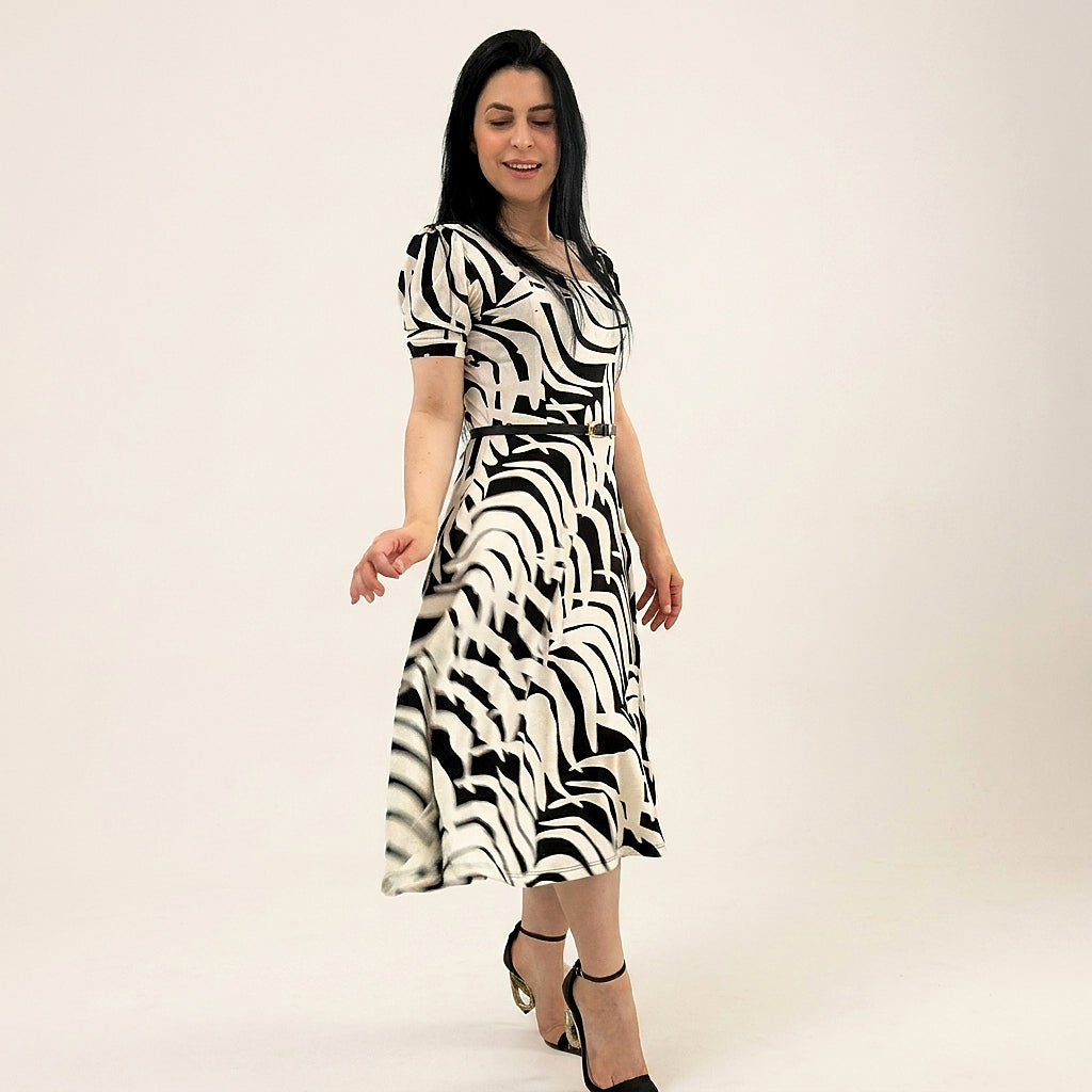 Vestido Midi Estampado 100% Tecido Leve Estilo Elegante - Crystal Modas
