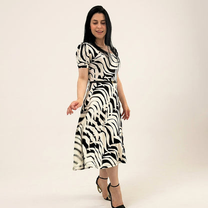 Vestido Midi Estampado 100% Tecido Leve Estilo Elegante - Crystal Modas