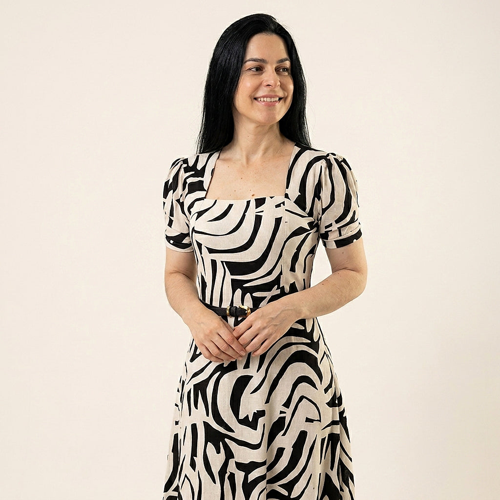 Vestido Midi Estampado 100% Tecido Leve Estilo Elegante - Crystal Modas