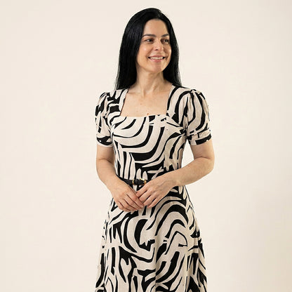 Vestido Midi Estampado 100% Tecido Leve Estilo Elegante - Crystal Modas