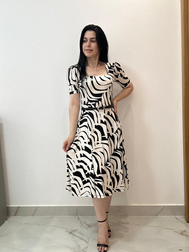 Vestido Midi Estampado 100% Tecido Leve Estilo Elegante - Crystal Modas