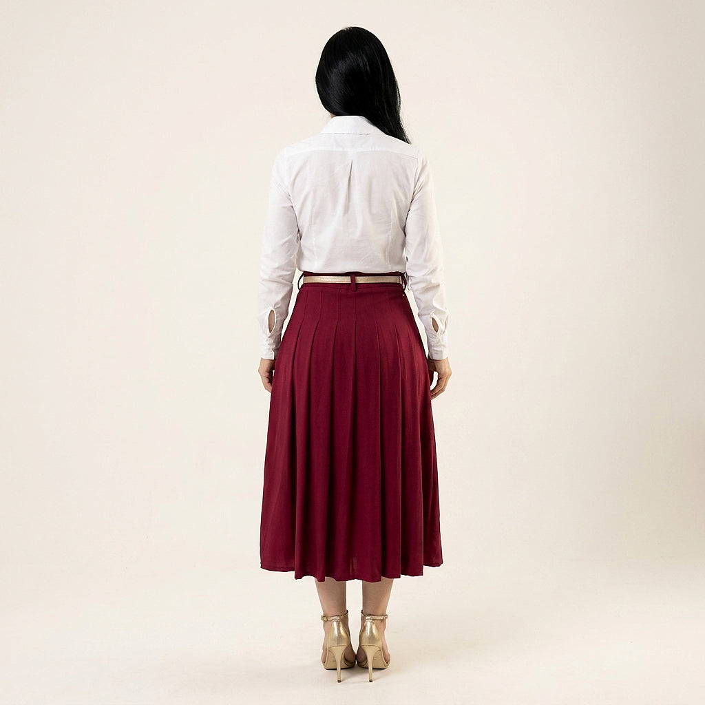 Saia Midi Feminina Com Pregas Forrada em Tecido Leve Estilo Modesto - Crystal Modas