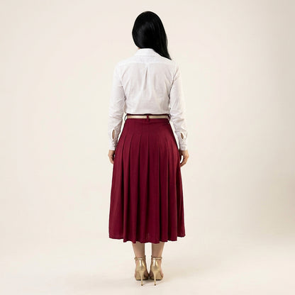 Saia Midi Feminina Com Pregas Forrada em Tecido Leve Estilo Modesto - Crystal Modas