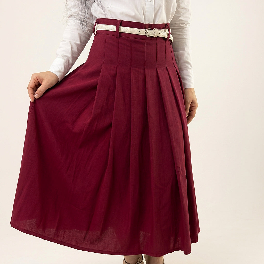 Saia Midi Feminina Com Pregas Forrada em Tecido Leve Estilo Modesto - Crystal Modas