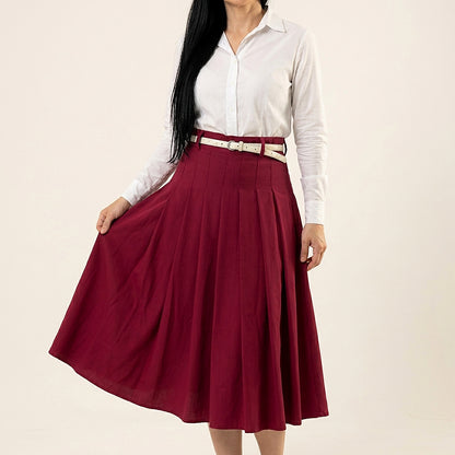 Saia Midi Feminina Com Pregas Forrada em Tecido Leve Estilo Modesto - Crystal Modas