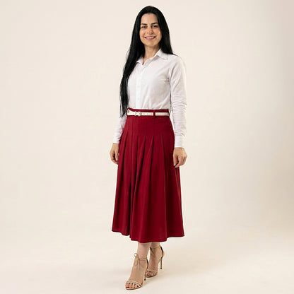 Saia Midi Feminina Com Pregas Forrada em Tecido Leve Estilo Modesto - Crystal Modas