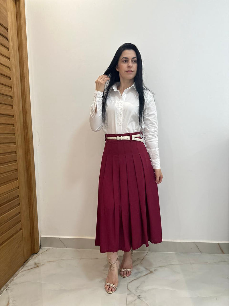 Saia Longa Franzida 100% Algodão Estilo Modesto - Crystal Modas