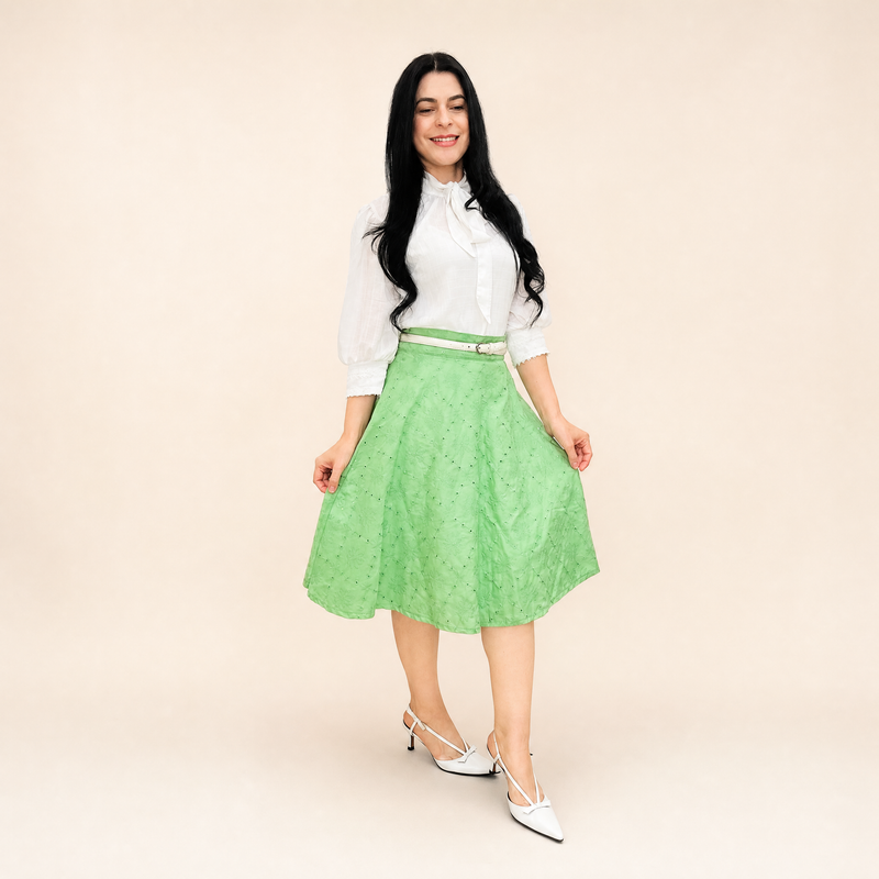Saia Godê Midi Franzida 100% Algodão Estilo Modesto - Crystal Modas