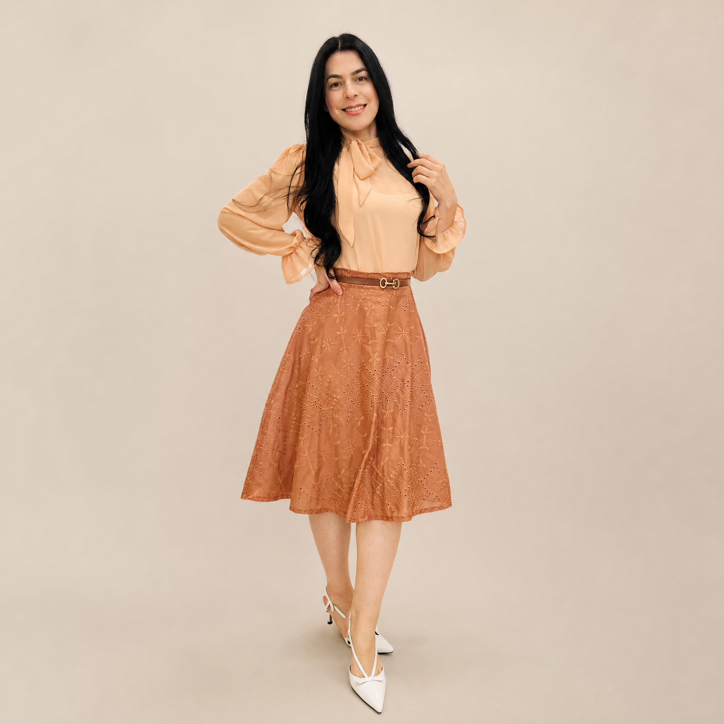 Saia Godê Midi Franzida 100% Algodão Estilo Modesto - Crystal Modas