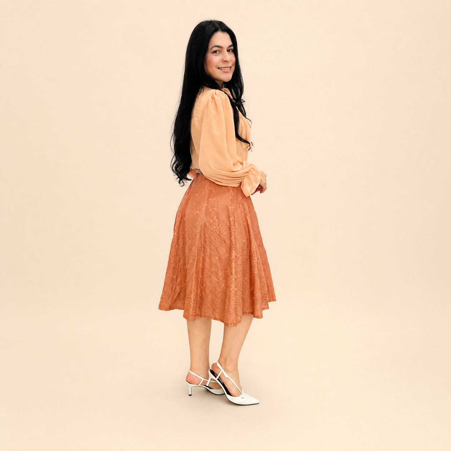 Saia Godê Midi Franzida 100% Algodão Estilo Modesto - Crystal Modas